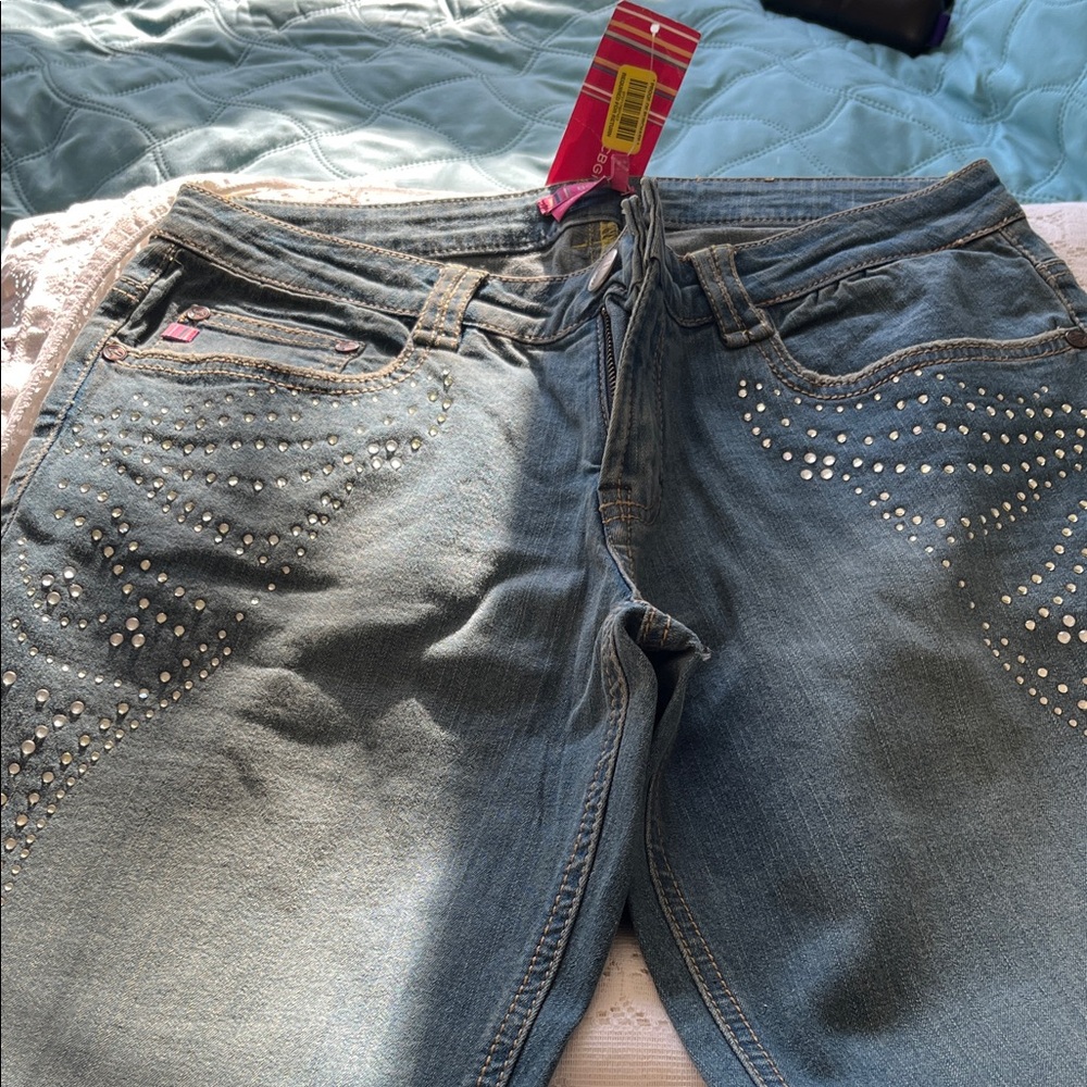 Stylish Blue Jeans with Rhinestone Accents